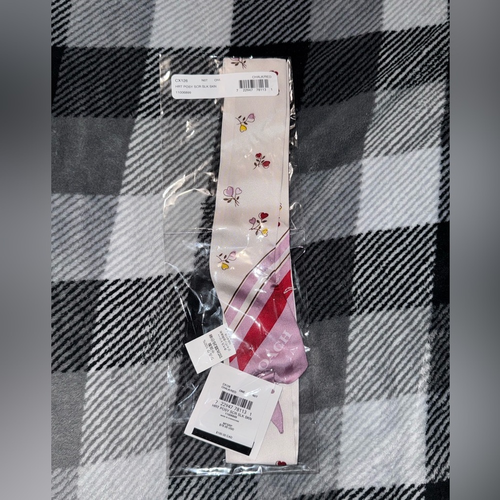 Coach Heart Posy Script Print Silk Skinny Scarf
